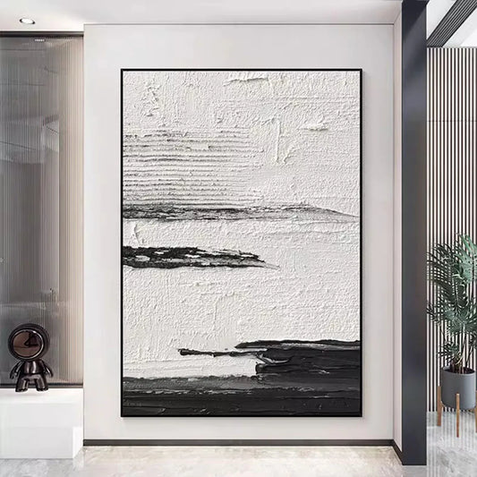 Hand-Painted Black & White Abstract Wall Painting - Posters