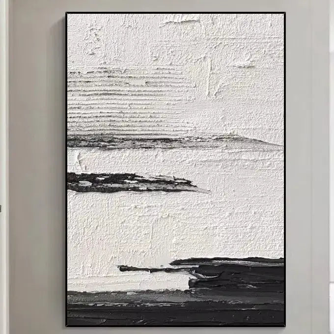 DecorBites hand painted black and white abstract wall oil paintings with textured layered brushstrokes on canvas