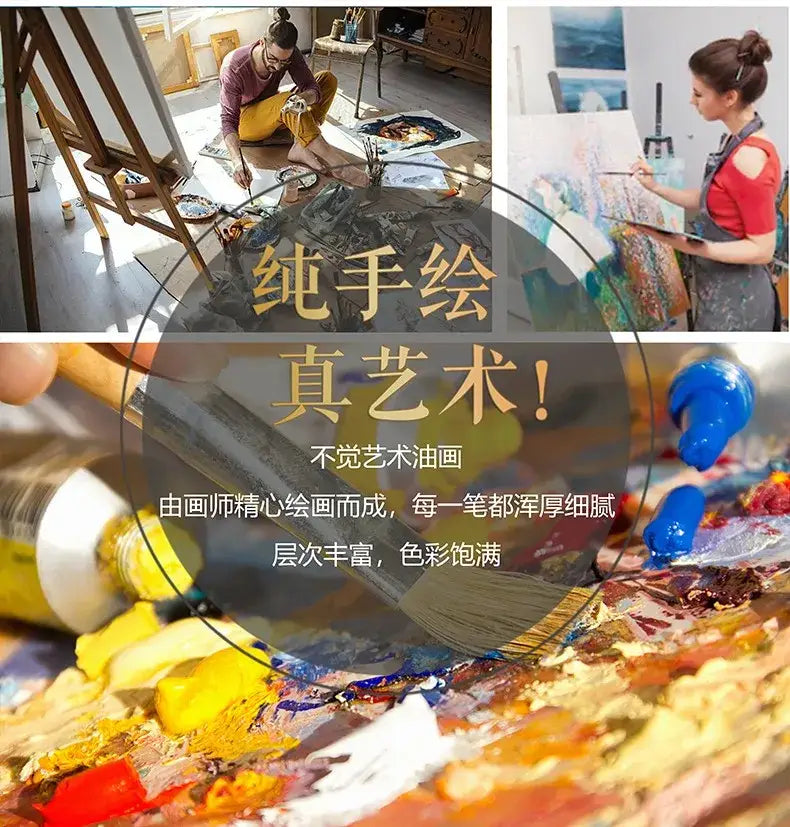 Decorbites hand painted black and white abstract wall painting with vibrant oil paintings palette in yellow red blue and white