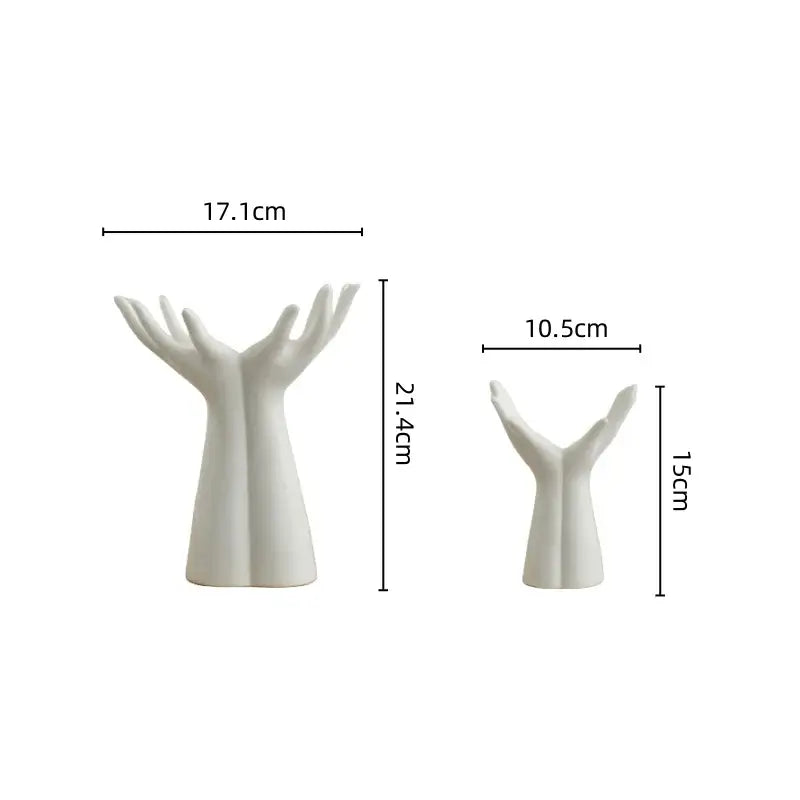 Decorbites™ hand-painted white ceramic flower vase featuring elegant hand arm palm decorative figurines for home decor