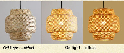 Decorbites hand-woven bamboo pendant light chandelier with tiered natural beige lattice design for elegant lighting