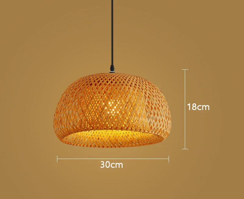 Decorbites™ hand-woven bamboo pendant light chandelier with warm-toned dome-shaped design and intricate lattice pattern