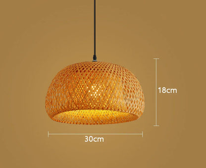 Decorbites™ hand-woven bamboo pendant light chandelier with warm-toned dome-shaped design and intricate lattice pattern