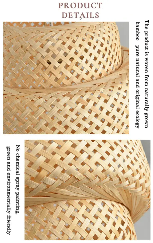 A light beige intricately woven bamboo pendant light chandelier with a classic lattice pattern by decorbites