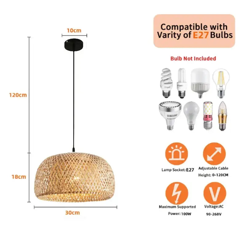 DecorBites hand woven bamboo pendant light chandelier with warm earthy tone and intricate lattice design