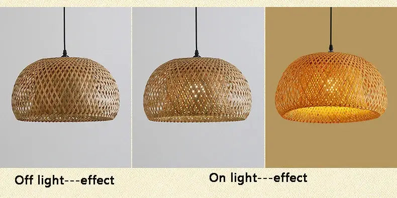 DecorBites™ hand-woven bamboo pendant light chandelier with warm amber glow natural woven bamboo pendant light chandelier