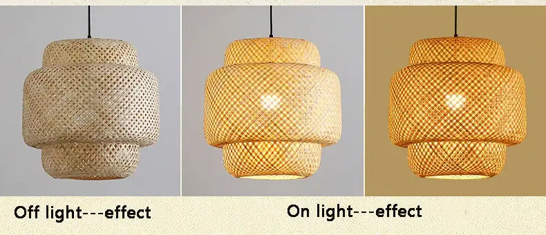Decorbites hand-woven bamboo pendant light chandelier with tiered natural beige lattice design for elegant lighting