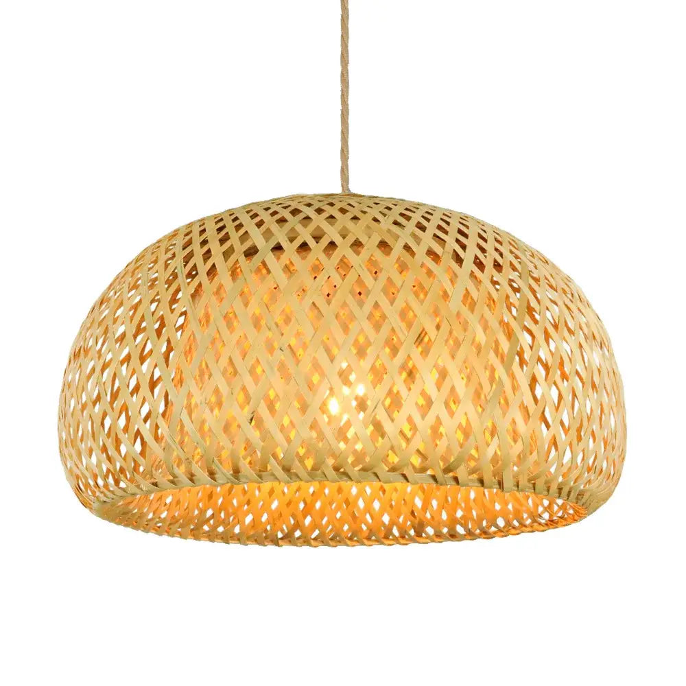DecorBites™ hand-woven bamboo pendant light chandelier with warm-toned dome shape and diamond lattice design