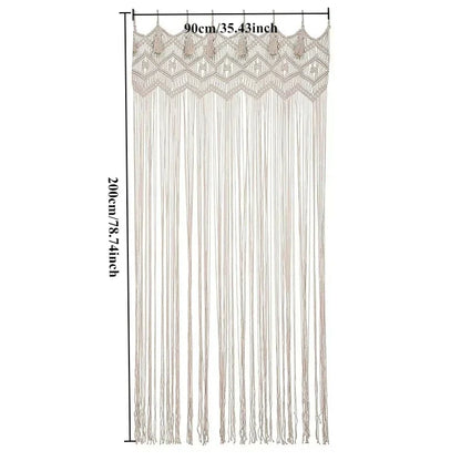 Beige decorbites hand-woven macrame door curtain with intricate patterns and tassels for home or wedding decor