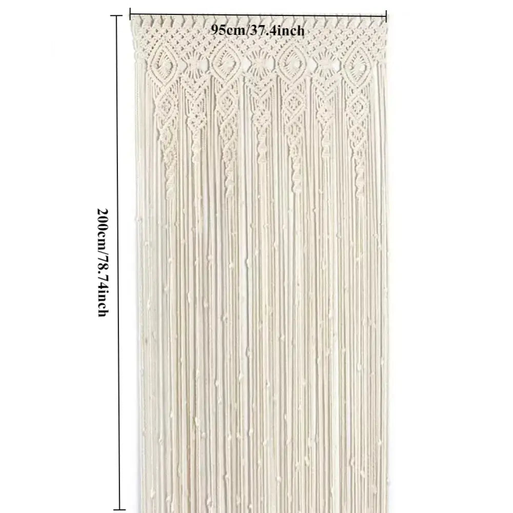 Cream-colored decorbites™ hand-woven macrame door curtain with intricate patterns and tassels for bohemia decor
