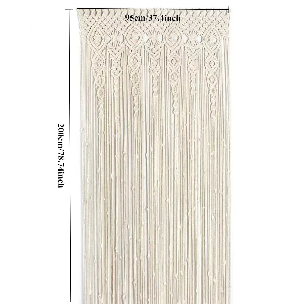 Cream-colored decorbites™ hand-woven macrame door curtain with intricate patterns and tassels for bohemia decor