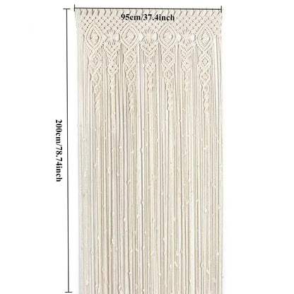 Cream-colored decorbites™ hand-woven macrame door curtain with intricate patterns and tassels for bohemia decor