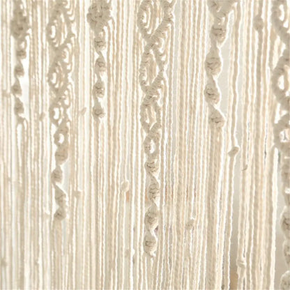 Cream-colored decorbites™ hand-woven macrame door curtain with intricate patterns and hanging tassels for home decor