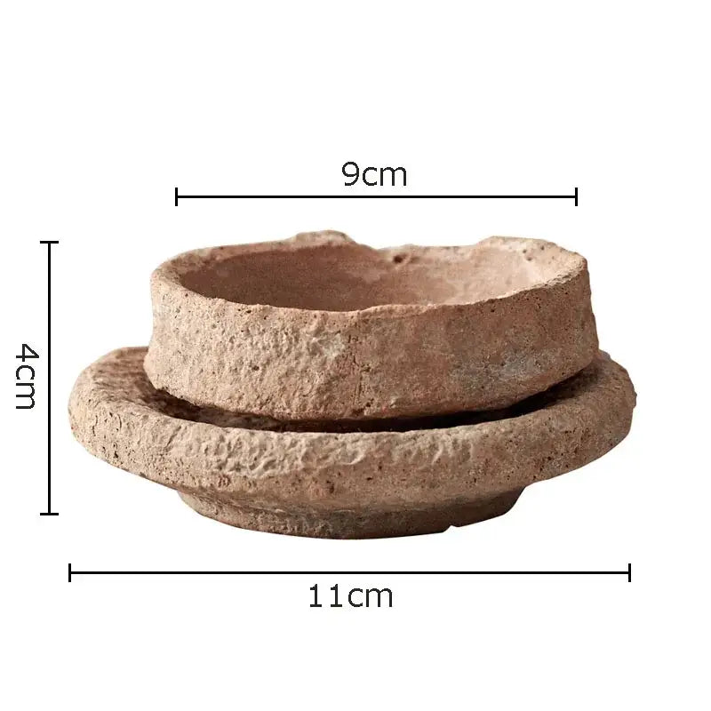 Decorbites™ handcrafted ceramic vase set with rustic terracotta pottery vase and matching textured earthy brown saucer