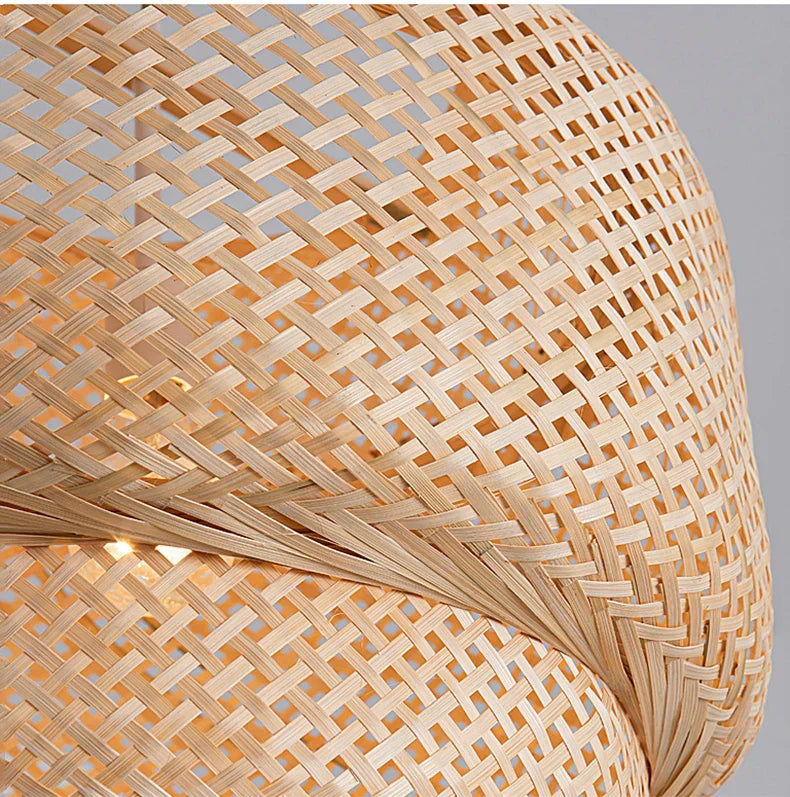Decorbites™ handcrafted chinese bamboo pendant lamp with natural woven rattan lampshade in warm beige color