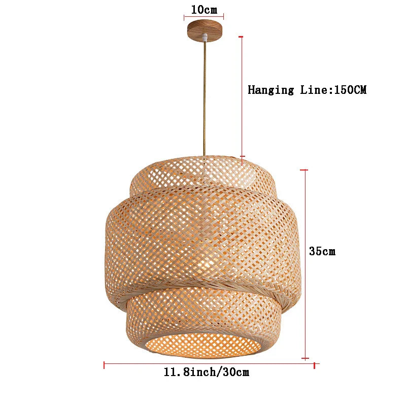 DecorBites™ handcrafted Chinese bamboo pendant lamp with natural woven rattan and warm-toned bamboo accents