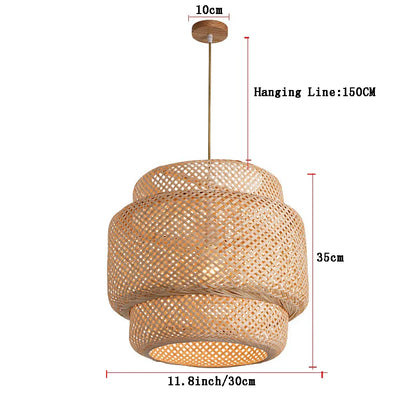 DecorBites™ handcrafted Chinese bamboo pendant lamp with natural woven rattan and warm-toned bamboo accents