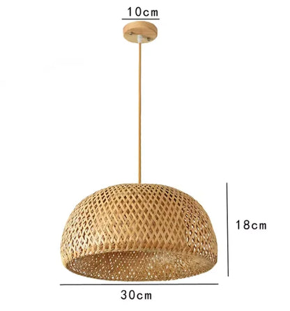 Decorbites™ handcrafted natural-toned bamboo pendant lamp with woven dome shade and wooden ceiling mount