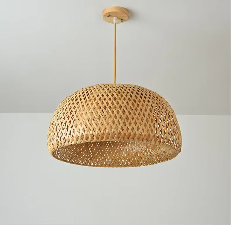Decorbites handcrafted chinese bamboo pendant lamp with natural woven dome-shaped lattice-patterned shade