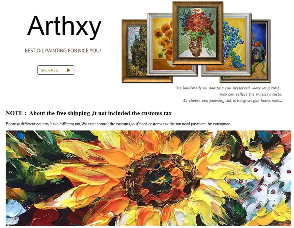 DecorBites™ handmade abstract city oil painting with vibrant yellow and orange sunflower textured in gold frame
