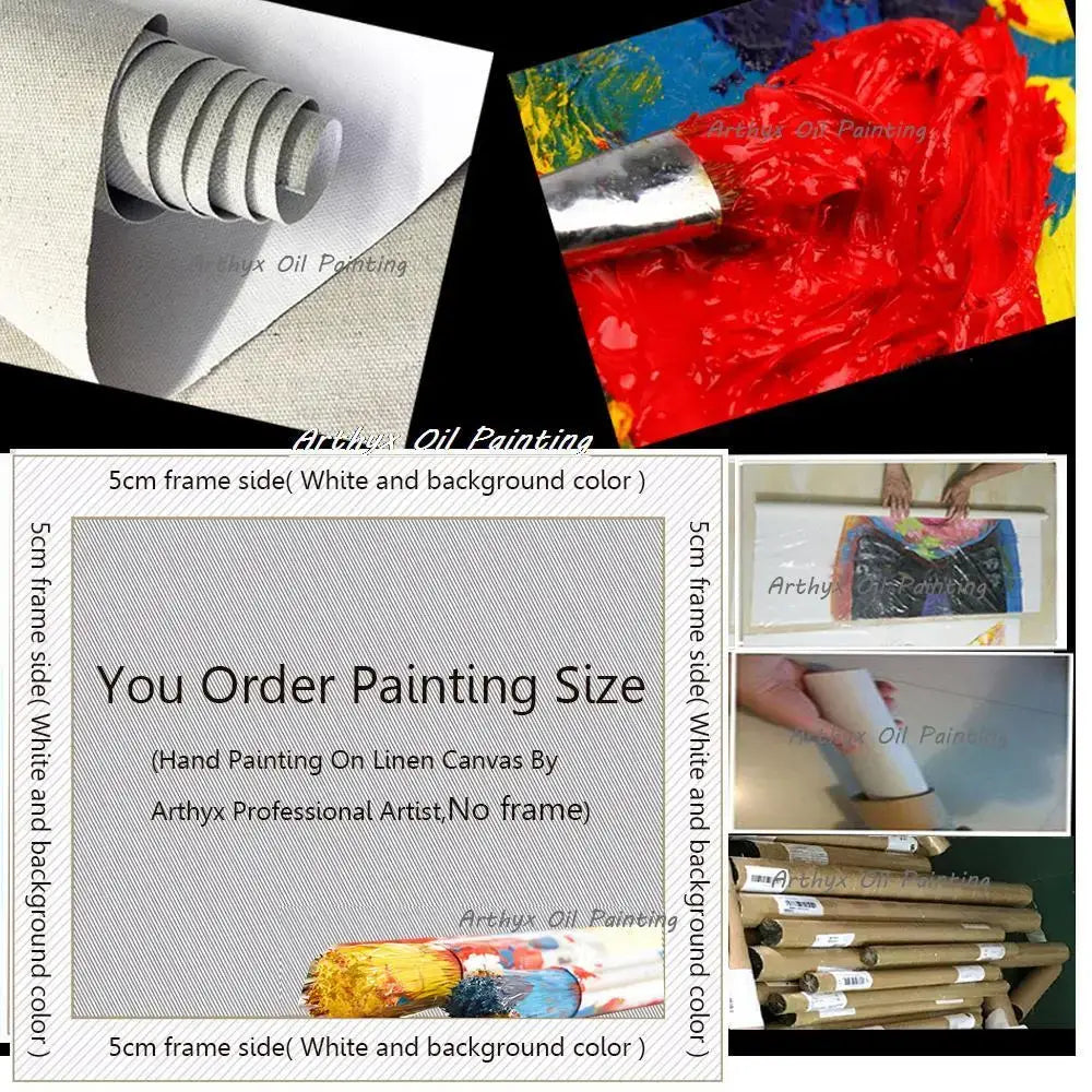 DecorBites™ handmade abstract city oil painting featuring vibrant red and blue brushstrokes on linen canvas
