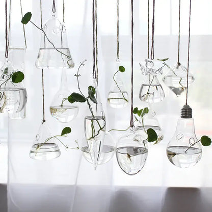 Clear glass hanging planters in bell and bulb shapes from DecorBites™ handmade angel glass vase for home decor
