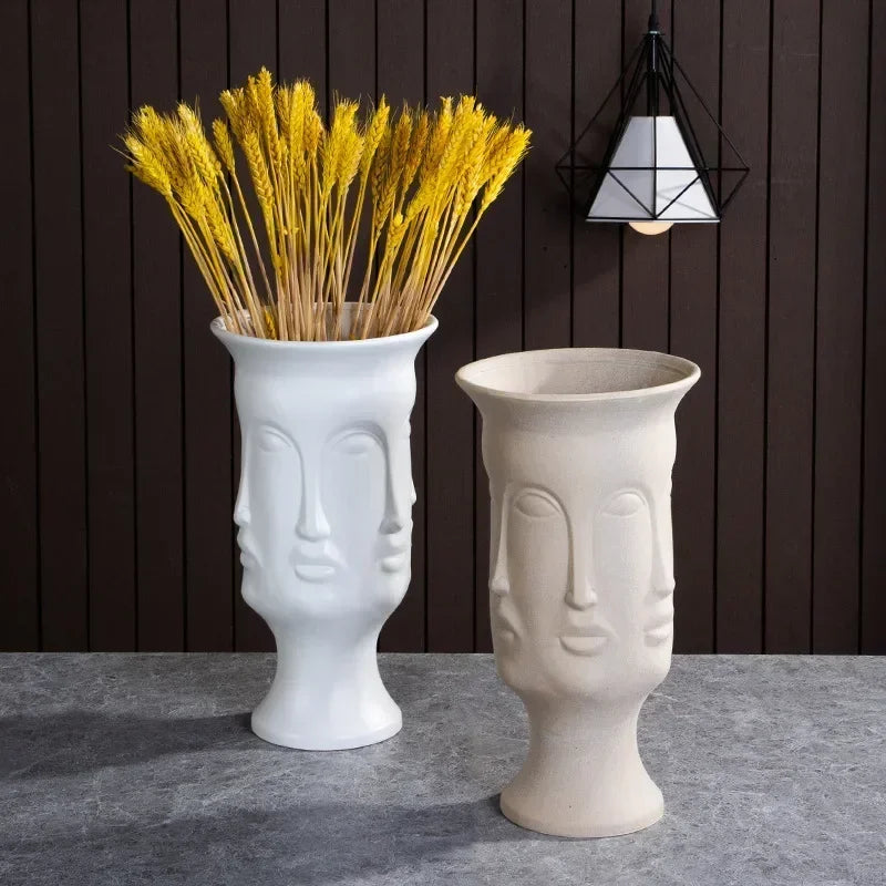Handmade Ceramic Face Vase for Home Decor - Vase