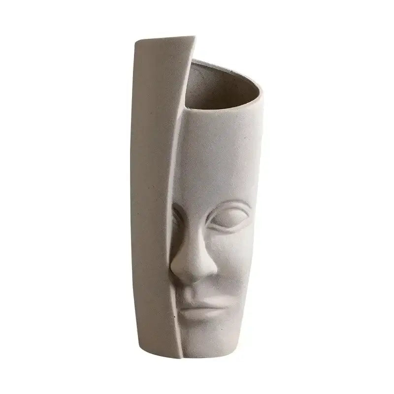 DecorBites handmade ceramic face art vase sculpture in beige with serene expression for stylish home decor