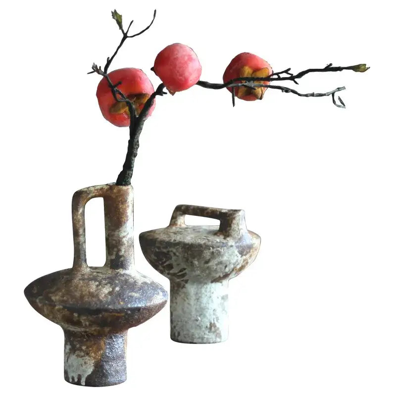 Decorbites handmade ceramic vase with rustic earthy tones and distinctive handles for dried flowers display