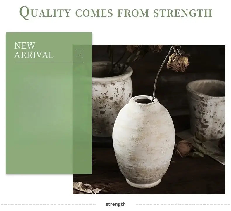 DecorBites™ handmade ceramic vases featuring a rustic off-white oval design with textured speckled finish for vintage decor