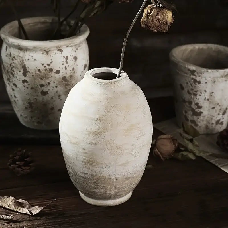 DecorBites™ handmade ceramic vases vintage style rustic off-white speckled ceramic vases for home decor