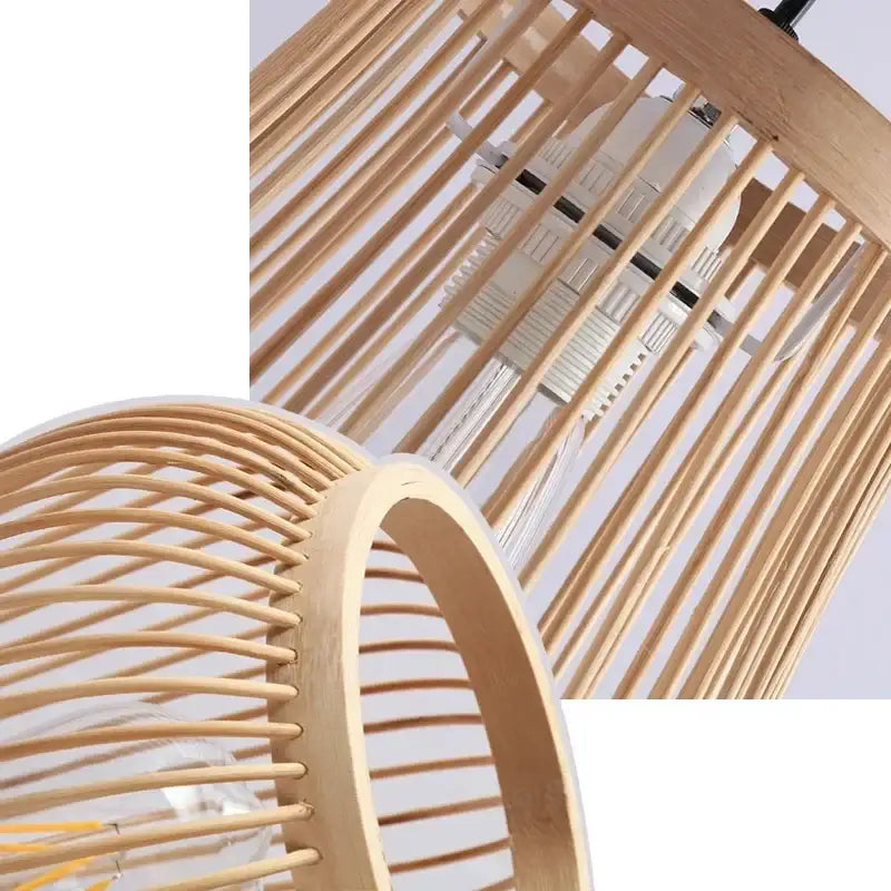 Natural bamboo slat pendant light with warm minimalist design in DecorBites™ handmade chinese rattan wicker pendant ceiling light