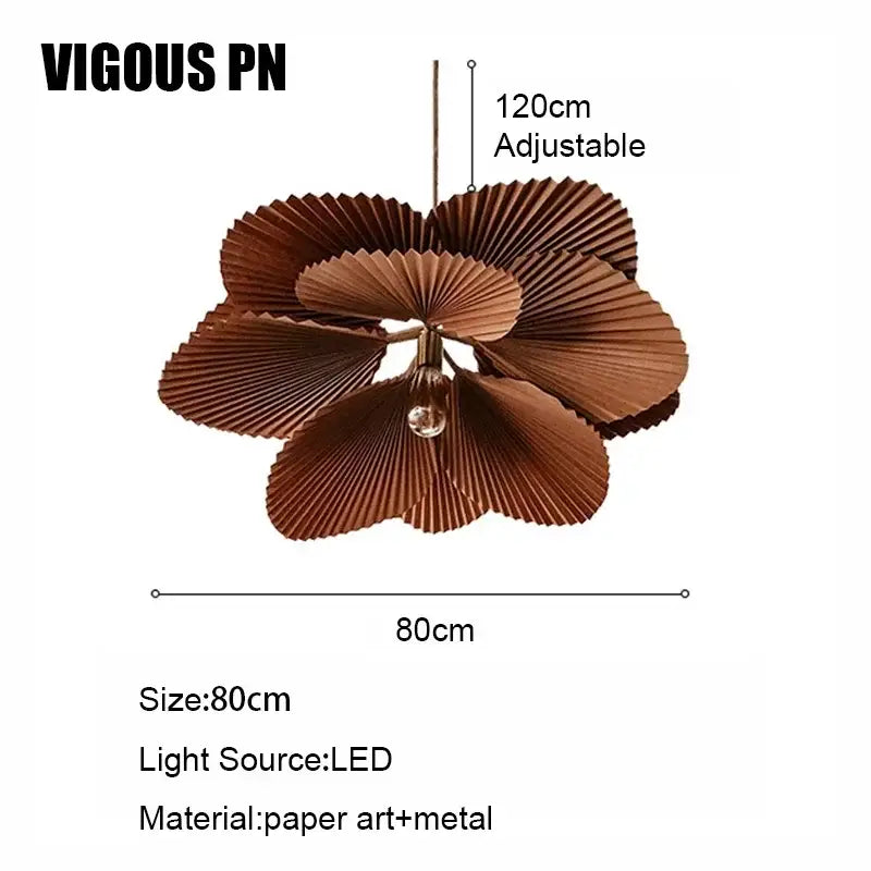 Decorbites handmade floral chandelier in brown rustic paper with pleated petals and central led bulb for dining room lighting