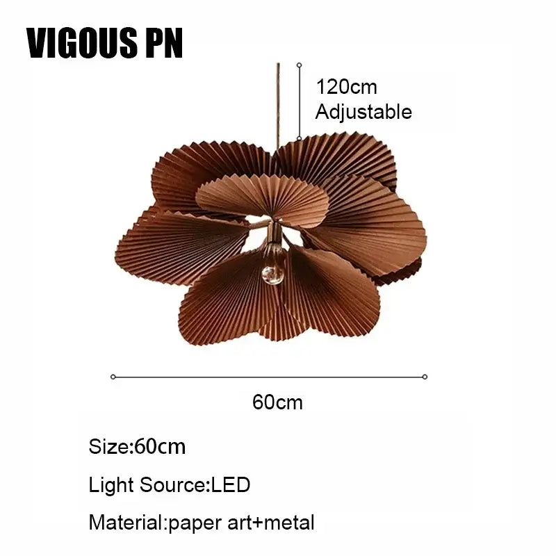 Brown paper and metal decorbites handmade floral chandelier with pleated petals and 120cm adjustable chain for dining room lighting