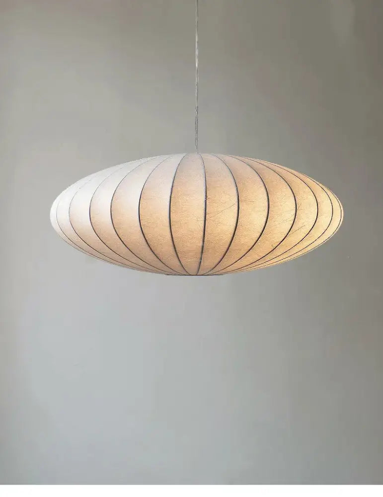 DecorBites™ modern oval silk chandelier with warm beige paper-like shade and subtle ridges in japanese style