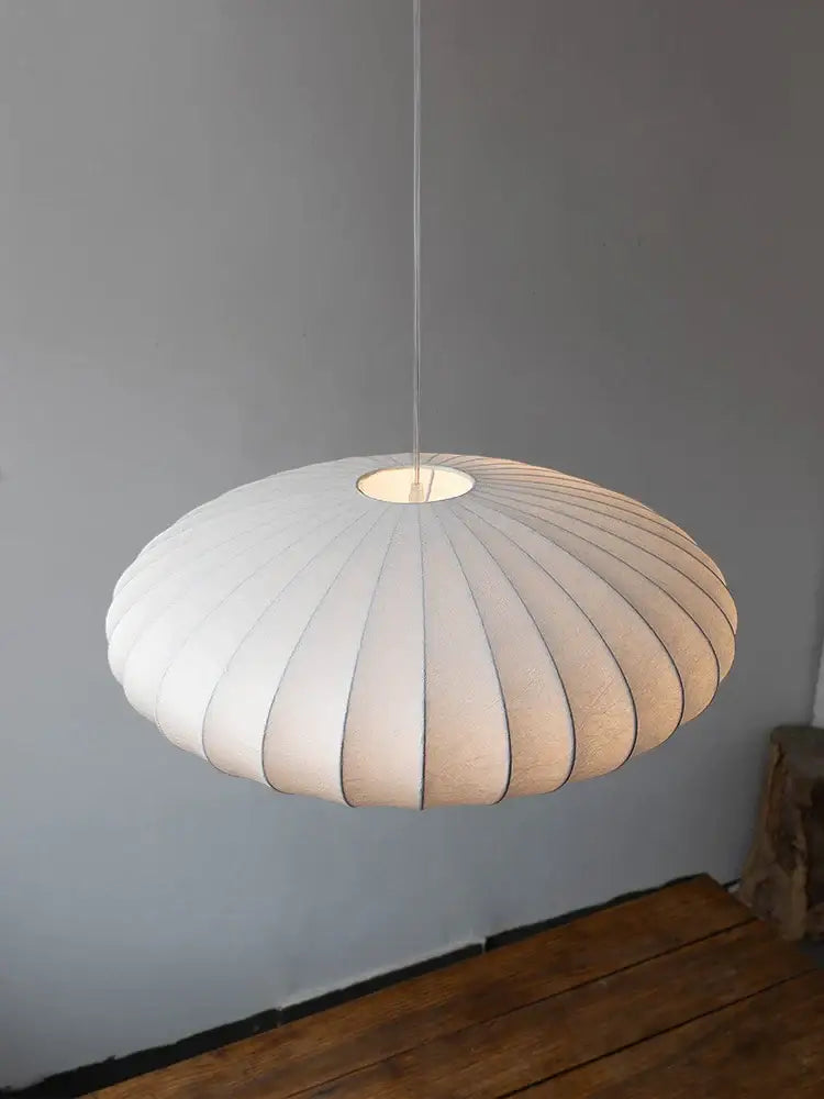 Decorbites™ handmade japanese style silk chandelier with white ribbed paper pendant lamp and warm internal glow