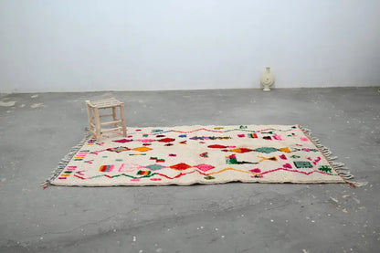 Decorbites™ handmade traditional azilal rug cream with vibrant geometric patterns and fringed edges 240x141 cm