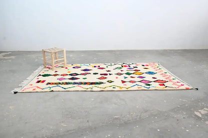 Decorbites™ handmade cream azilal rug 240x144cm with colorful geometric patterns and fringed edges