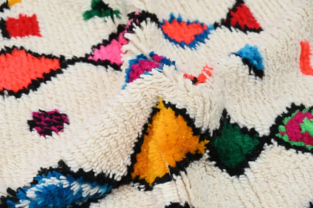 Vibrant decorbites™ handmade azilal rug 240x144cm with cream base and bold multicolor geometric patterns