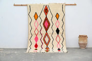 Beige DecorBites™ handmade azilal rug 240x150cm with bold orange pink and black geometric patterns in natural wool