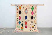 Beige decorbites™ handmade azilal rug 250x160cm with vibrant orange pink blue green black geometric patterns in natural wool