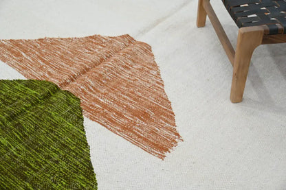 Decorbites™ handmade moroccan azilal rug 291x200cm with bold rust and olive geometric shapes on off-white background