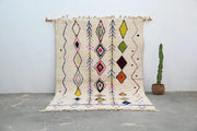 Beige decorbites™ handmade moroccan azilal rug with colorful pink yellow green and orange geometric diamond patterns 293x206cm