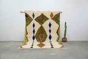 Beige DecorBites™ handmade moroccan azilal rug with green orange blue and brown wool geometric patterns 300 x 206 cm