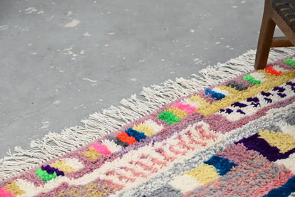 Decorbites™ handmade moroccan azilal rug 300x208 cm with vibrant pastel geometric patterns and fringed edge
