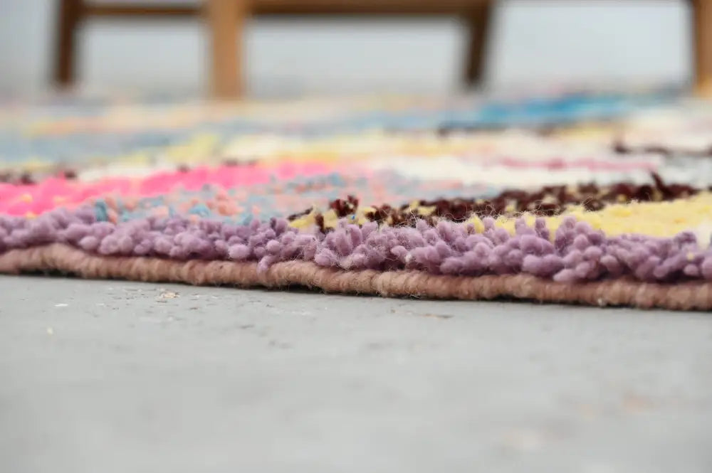 DecorBites™ handmade moroccan azilal rug 300x208 cm with colorful pastel wool stripes and soft plush texture