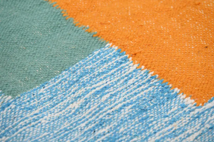 Decorbites™ handmade traditional azilal rug 300x200cm with textured geometric pattern in teal orange and blue-white stripes