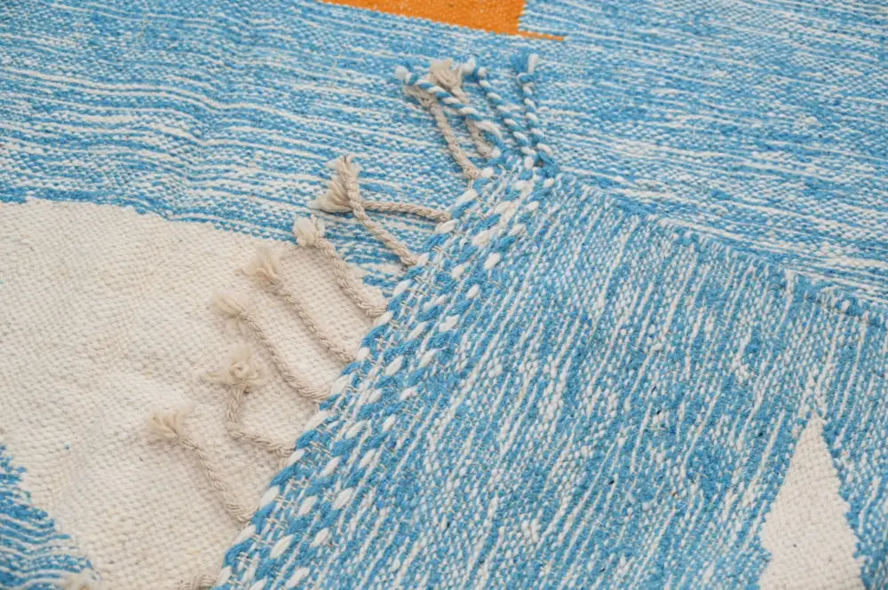 Blue and white woven decorbites™ handmade traditional azilal rug with fringed edges 300x200cm