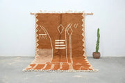Decorbites™ handmade traditional azilal rug with brown and cream geometric patterns and fringed edges 328x197cm