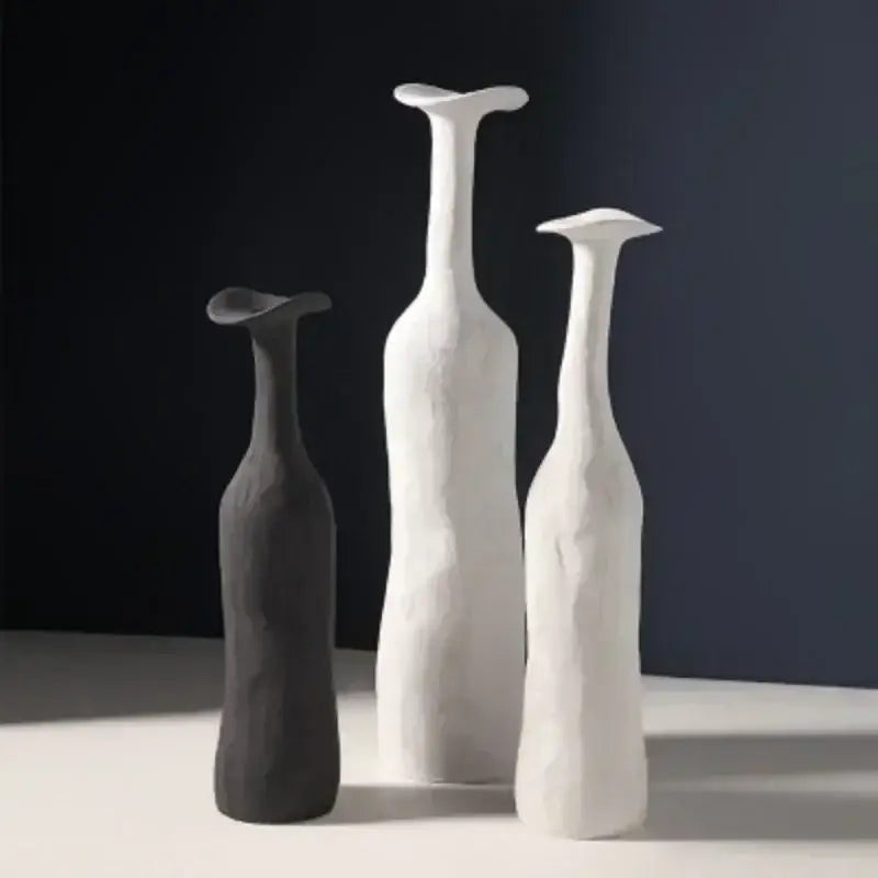 DecorBites™ handmade nordic ceramic flower vases in black and white with textured matte finish for luxury home decor